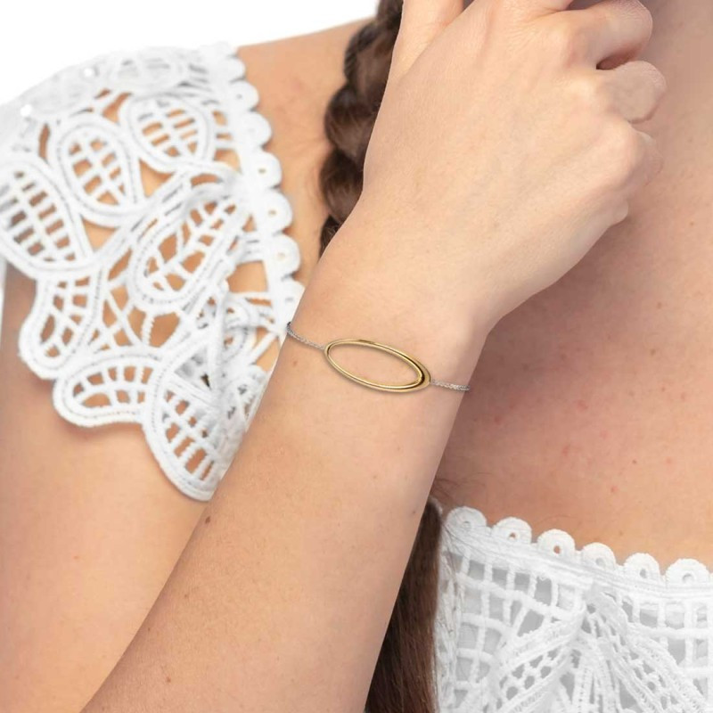 Bracciale Donna Marlù 33BR0072GS anello ovale centrale Acciaio Silver e Oro