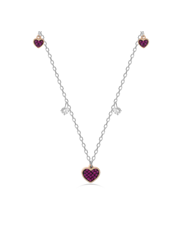 Collana Donna Liujo LJ2325 in Acciaio 3161l Silver con Cuori e Cristalli Rossi e Bianchi