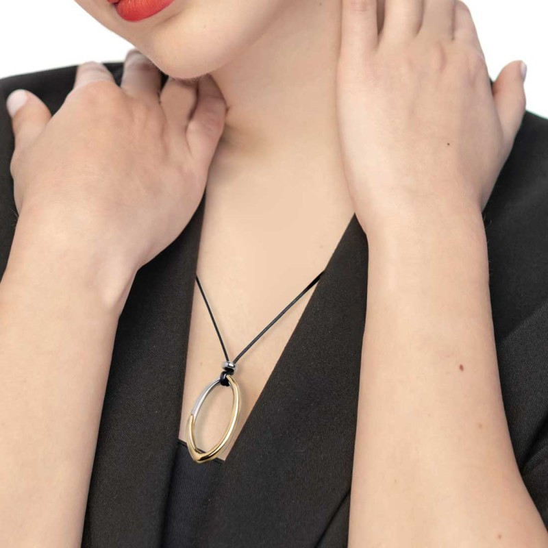 Collana Donna Marlù 33CO0032GS-N cordino con pendente bicolore ad anello ovale