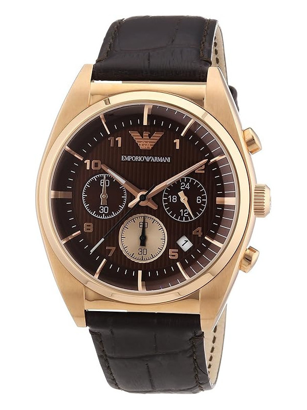 Orologio Cronografo Uomo Emporio Armani Franco AR0371 Cinturino Pelle Marrone