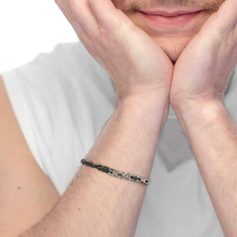 Bracciale Uomo Marlù 30BR0035N catena marine Acciaio Nero e Silver