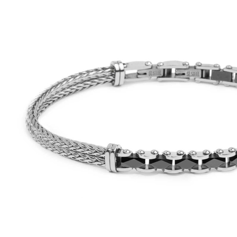Bracciale Uomo Marlù 30BR0036 catena fishbone doppia Acciaio Silver