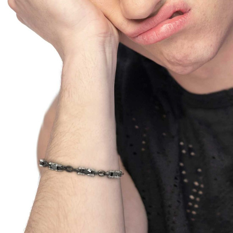 Bracciale Uomo Marlù 30BR0037N catena marine con elementi acciaio Nero