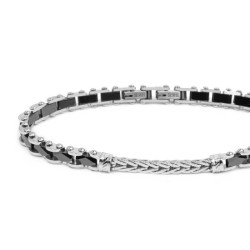 Bracciale Uomo Marlù 30BR0040 elementi ceramica sfaccettata nera lucida e centrale con catena foxtail piatta