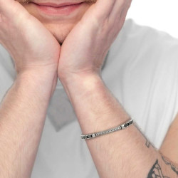 Bracciale Uomo Marlù 30BR0040 elementi ceramica sfaccettata nera lucida e centrale con catena foxtail piatta