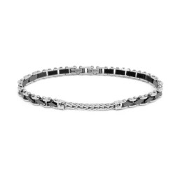 Bracciale Uomo Marlù 30BR0040 elementi ceramica sfaccettata nera lucida e centrale con catena foxtail piatta
