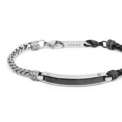 Bracciale Uomo Marlù 30BR0042-N pelle nera intrecciata e catena fishbone