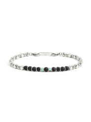 Bracciale Uomo Marlù 1BR0009 in Acciaio Argento con Pietre Laiche Nere