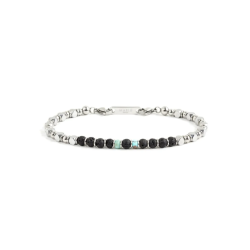 Bracciale Uomo Marlù 1BR0009 in Acciaio Argento con Pietre Laiche Nere, Turchese