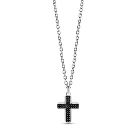 Collana Uomo Liu Jo Acciaio Croce Zirconi Neri 55-60 cm
