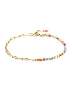 Cavigliera Donna Marlù Acciaio / Oro con Perline Colorate Doppia Catena