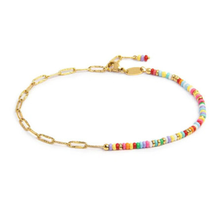 Cavigliera Donna Marlù Acciaio / Oro con Perline Colorate Doppia Catena
