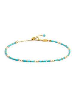 Cavigliera Marlù 20CV103G-T Donna Acciaio Oro con Perline Turchesi e Miyuki