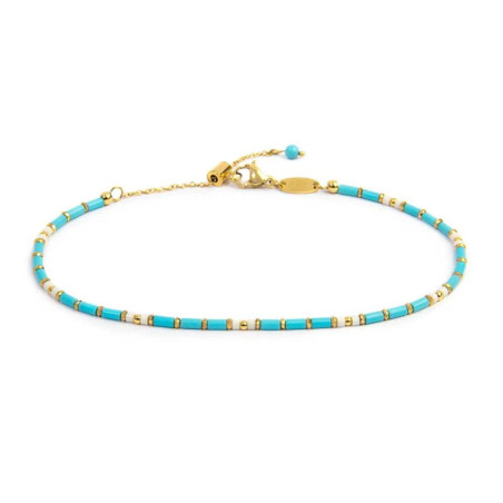 Cavigliera Marlù 20CV103G-T Donna Acciaio Oro con Perline Turchesi e Miyuki