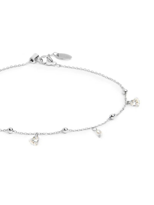 Cavigliera Donna Marlù 20CV107-W Acciaio con Zirconi e Cuori Bianchi
