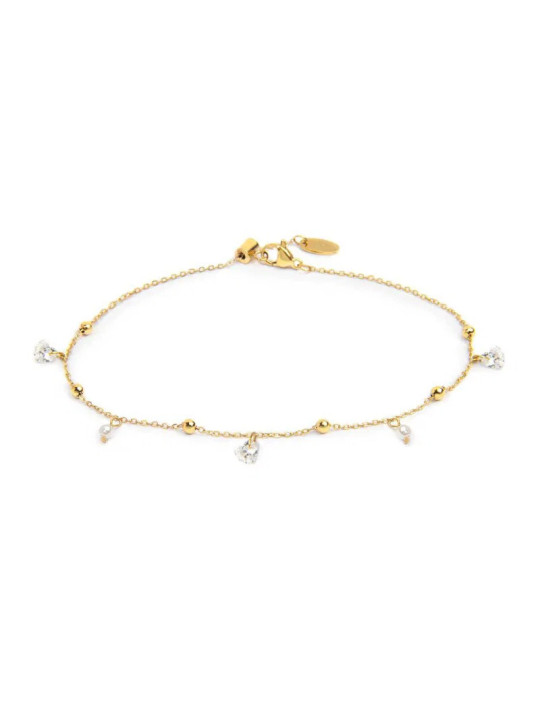 Cavigliera Donna Marlù 20CV107G-W Acciaio Oro con Zirconi e Cuori