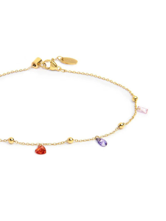 Cavigliera Donna Marlù 20CV108G-RGB Acciaio Oro Zirconi Baguette Cuori Colorati