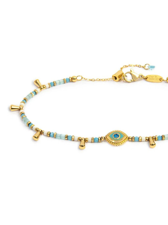 Bracciale Marlù Occhio Cristallo Blu Oro 18BR222G-T Regolabile