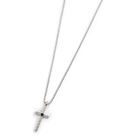 Collana Uomo Marlù Croce Zircone Nero 1CN0002-N Acciaio