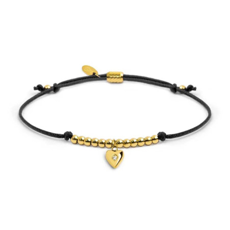 Bracciale Marlù Cuore Zircone Nero Oro 18BR216G-N Cordino
