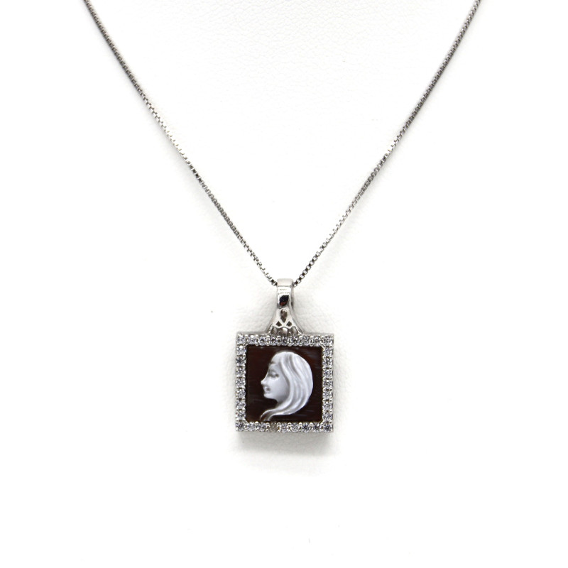 Collana Donna in Argento 925% con Ciondolo Segno Zodiacale Vergine Cammeo