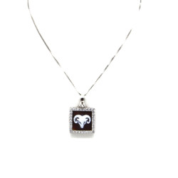 Collana Donna in Argento 925% con Ciondolo Segno Zodiacale Ariete Cammeo con Conchiglia Sarda