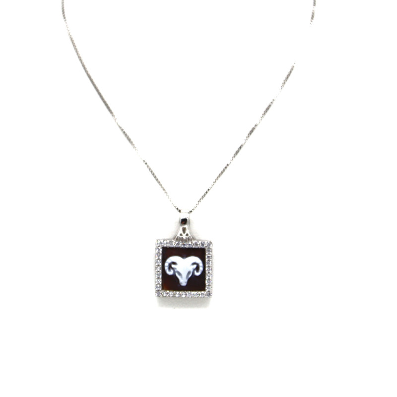 Collana Donna in Argento 925% con Ciondolo Segno Zodiacale Ariete Cammeo con Collana Donna in Argento 925% con Ciondolo Segno Zodiacale Ariete Cammeo con