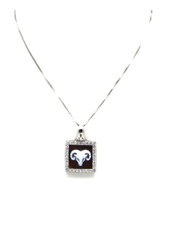 Collana Donna in Argento 925% con Ciondolo Segno Zodiacale Ariete Cammeo con