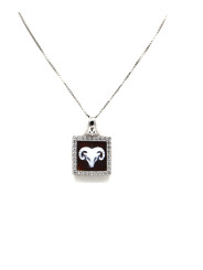 Collana Donna in Argento 925% con Ciondolo Segno Zodiacale Ariete Cammeo con
