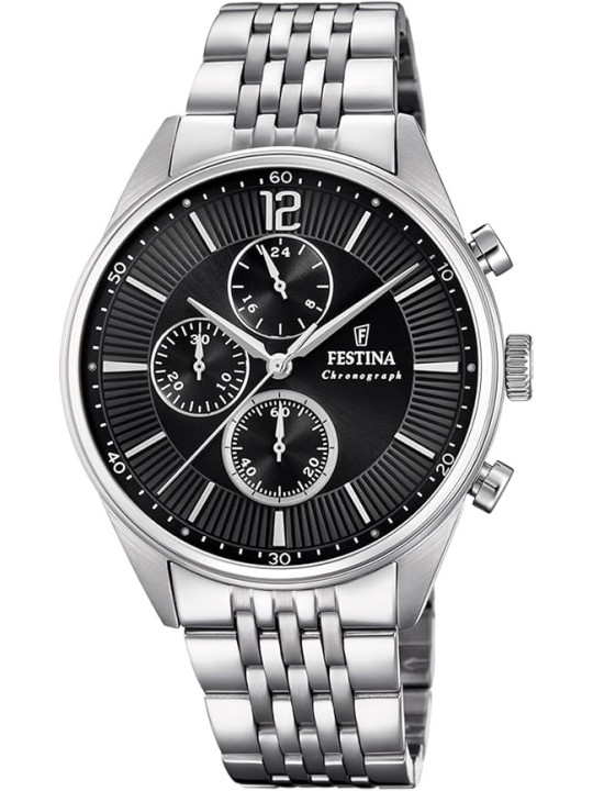 Orologio Cronografo Uomo Festina Timeless F20285/4 Acciaio Silver Nero 41,5mm