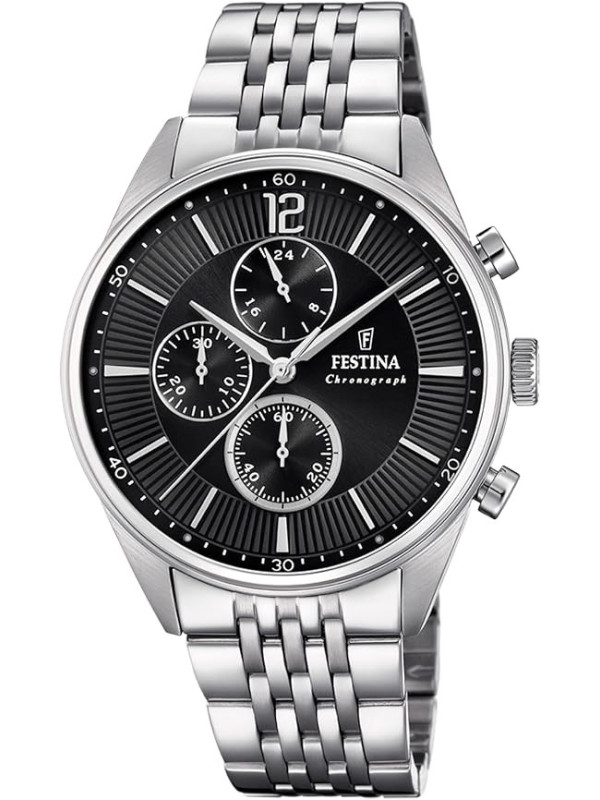 Orologio Cronografo Uomo Festina Timeless F20285/4 Acciaio Silver Nero 41,5mm