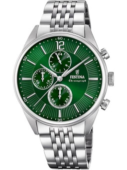 Orologio Cronografo Uomo Festina Timeless F20285/8 Acciaio Silver e Verde 41,5mm
