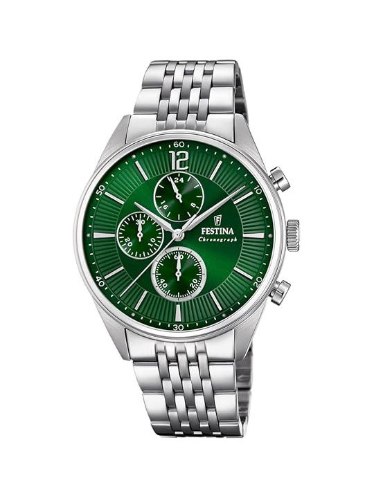 Orologio Cronografo Uomo Festina Timeless F20285/8 Acciaio Silver e Verde 41,5mm