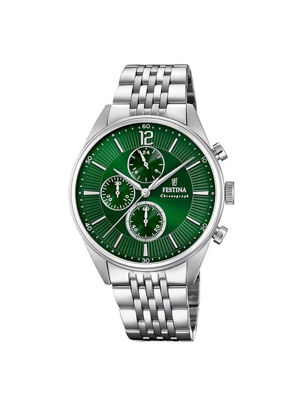 Orologio Cronografo Uomo Festina Timeless F20285/8 Acciaio Silver e Verde 41,5mm