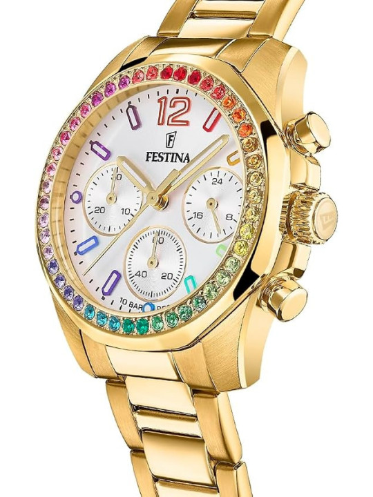 Orologio Cronografo Donna Festina Boyfriend F20609/2 Acciaio Dorato 10 ATM