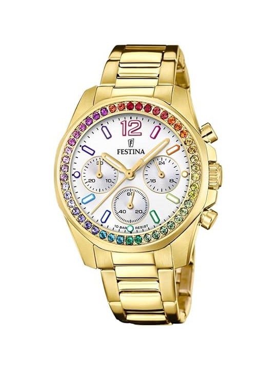 Orologio Cronografo Donna Festina Boyfriend F20609/2 Acciaio Dorato 10 ATM