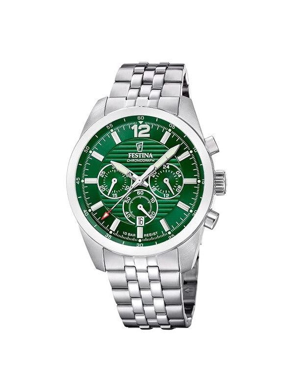 Orologio Uomo Festina Timeless Chronograph F20742/2 Acciaio Silver Quadrante Verde