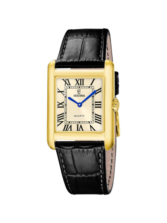 Orologio Uomo Festina On The Square F20772/2 Pelle Nera Quadrante Oro 30mm