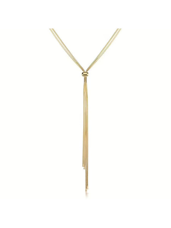 Collana Donna Brosway Weave BWV02 a Y in Acciaio Dorato 316L con Catene Snake ed Elemento Scorrevole