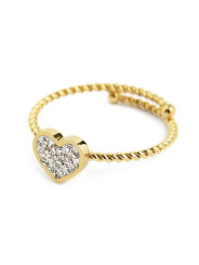Anello Marlù Donna 18AN029G-S Dorato con Cuore e Cristalli Regolabile