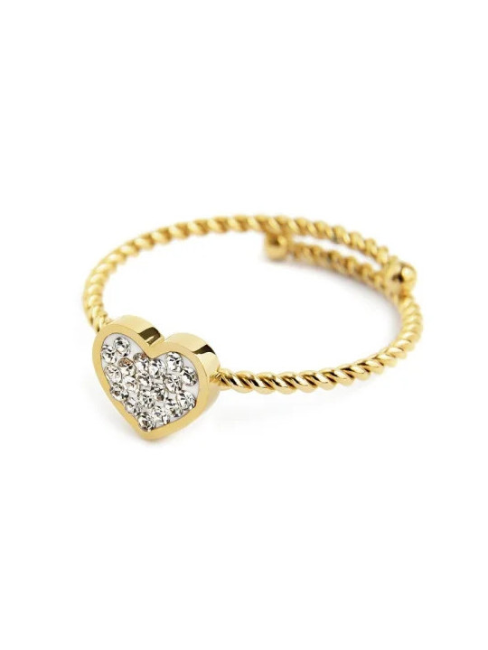 Anello Marlù Donna 18AN029G-S Dorato con Cuore e Cristalli Regolabile