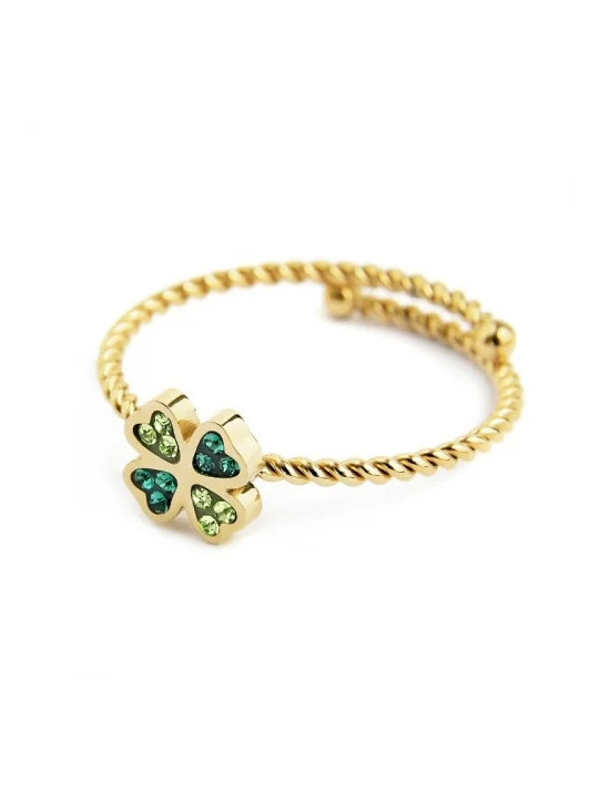 Anello Marlù Donna 18AN032GV-S Dorato con Quadrifoglio e Cristalli Verdi Regolabile