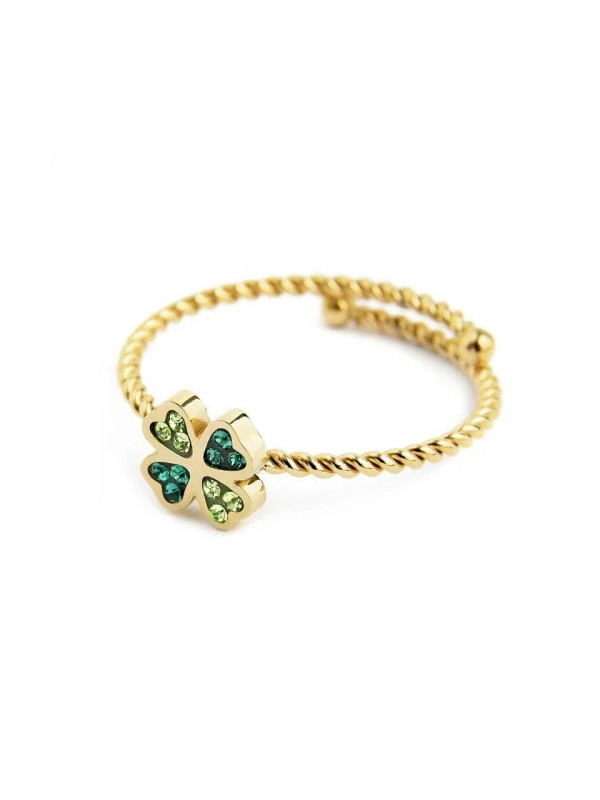 Anello Marlù Donna 18AN032GV-S Dorato con Quadrifoglio e Cristalli Verdi Regolabile