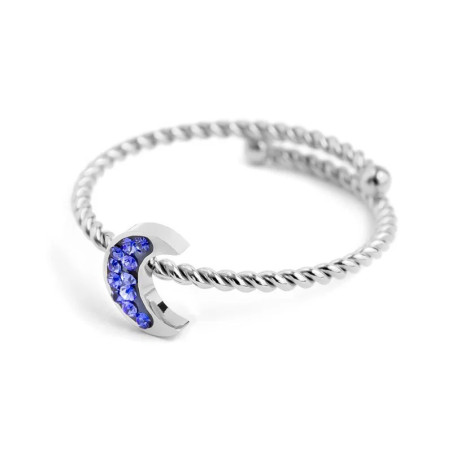 Anello Marlù Donna 18AN052B-S con Luna e Cristalli Blu Regolabile in Acciaio