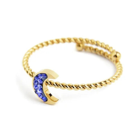 Anello Marlù Donna 18AN052GB-S Dorato con Luna e Cristalli Blu Regolabile