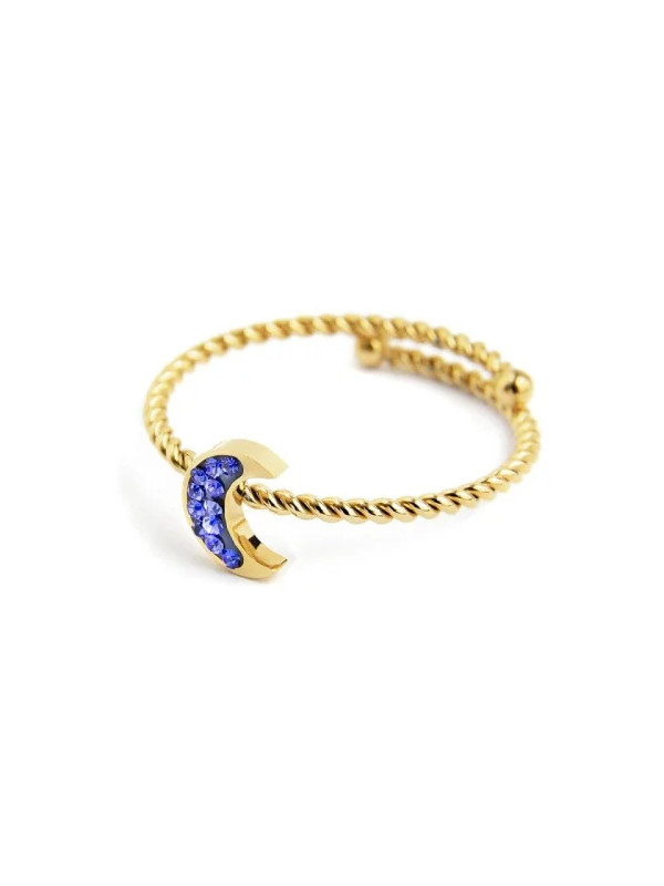 Anello Marlù 18AN052GB-S Dorato con Luna e Cristalli Blu | Anelli Marlù