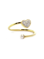 Anello Marlù 15AN011GW-M Oro con Cuore, Cristalli e Perla Bianca | Anelli Marlù