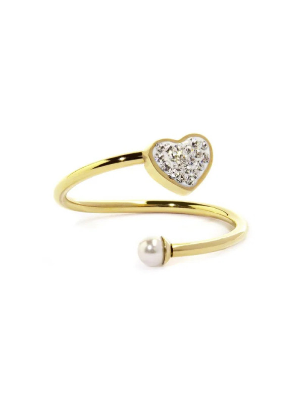Anello Marlù 15AN011GW-M Oro con Cuore, Cristalli e Perla Bianca | Anelli Marlù