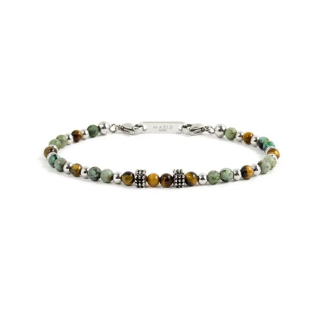 Bracciale Marlù Uomo 1BR0011 con Occhio di Tigre e Turchese Africano | Bracciali Marlù