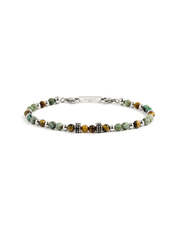 Bracciale Marlù Uomo 1BR0011 con Occhio di Tigre e Turchese Africano | Bracciali Marlù